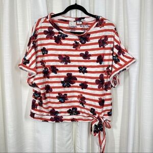 Anthropologie postmark striped with flowers short sleeve  top
